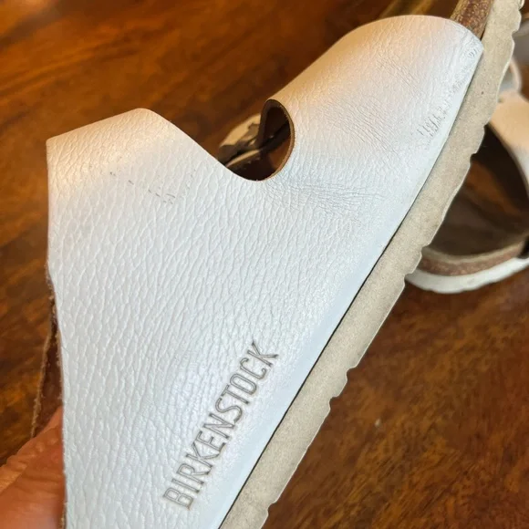 Birkenstock Two Strap Leather Sandals Cork Footbed Sz 40 (W9 M7) White - Picture 8 of 12